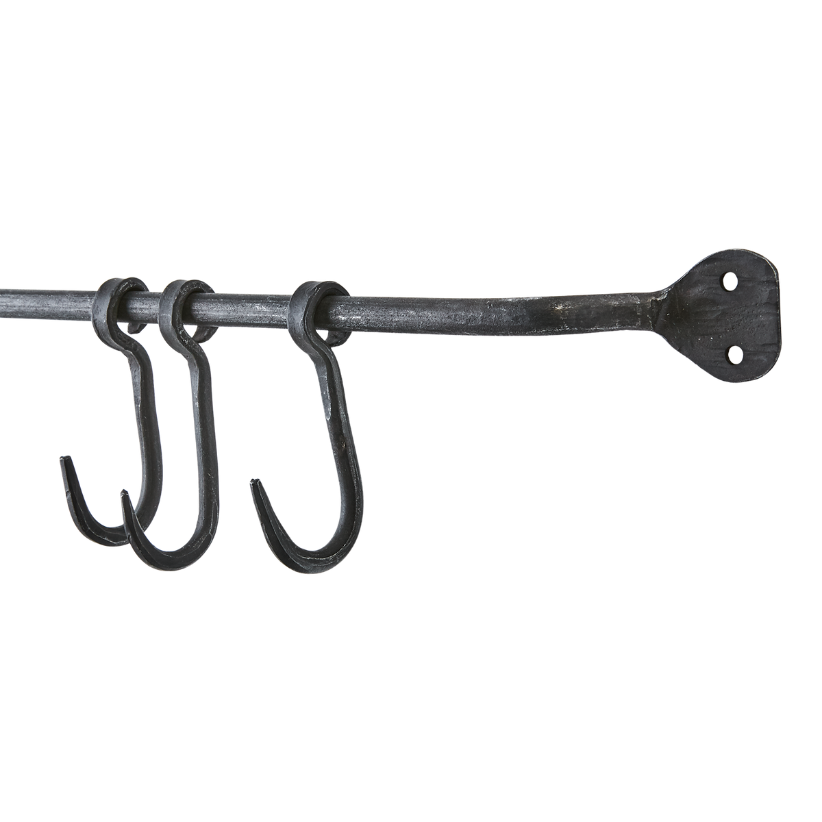 Rustik jernstang med kroge – sort, 91 cm