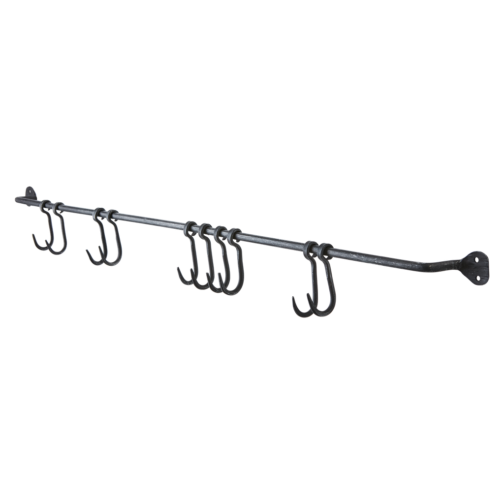 Rustik jernstang med kroge – sort, 91 cm