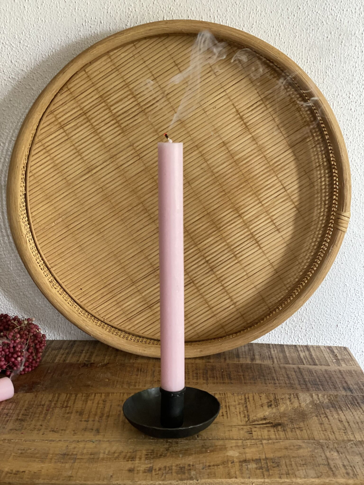 Rustikt kronelys - lys rosa